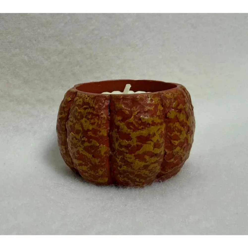 Vintage Crazy Mountain Pumpkin Tealight Holder Halloween Rustic Jack-O-Lantern